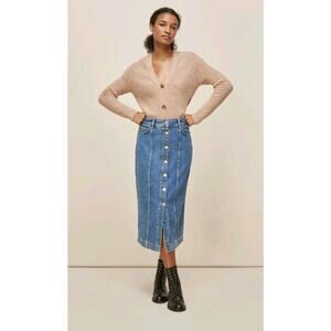NWT Whistles Button Through Denim Midi Skirt Size 4